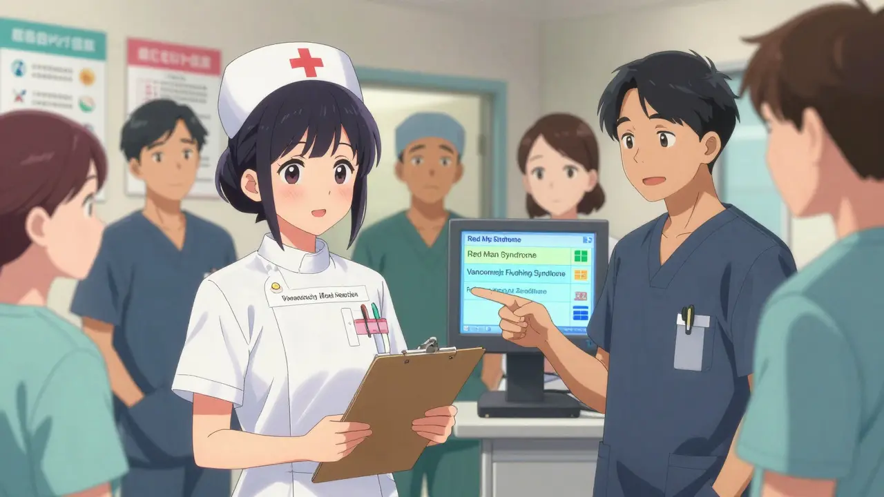 Medical staff updating a patient record from outdated term to correct term, symbolizing awareness and change in care.