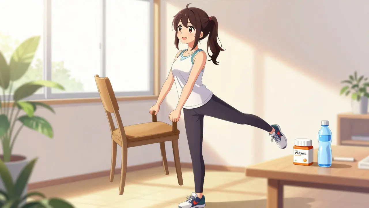 Anime girl exercising balance with supportive footwear
